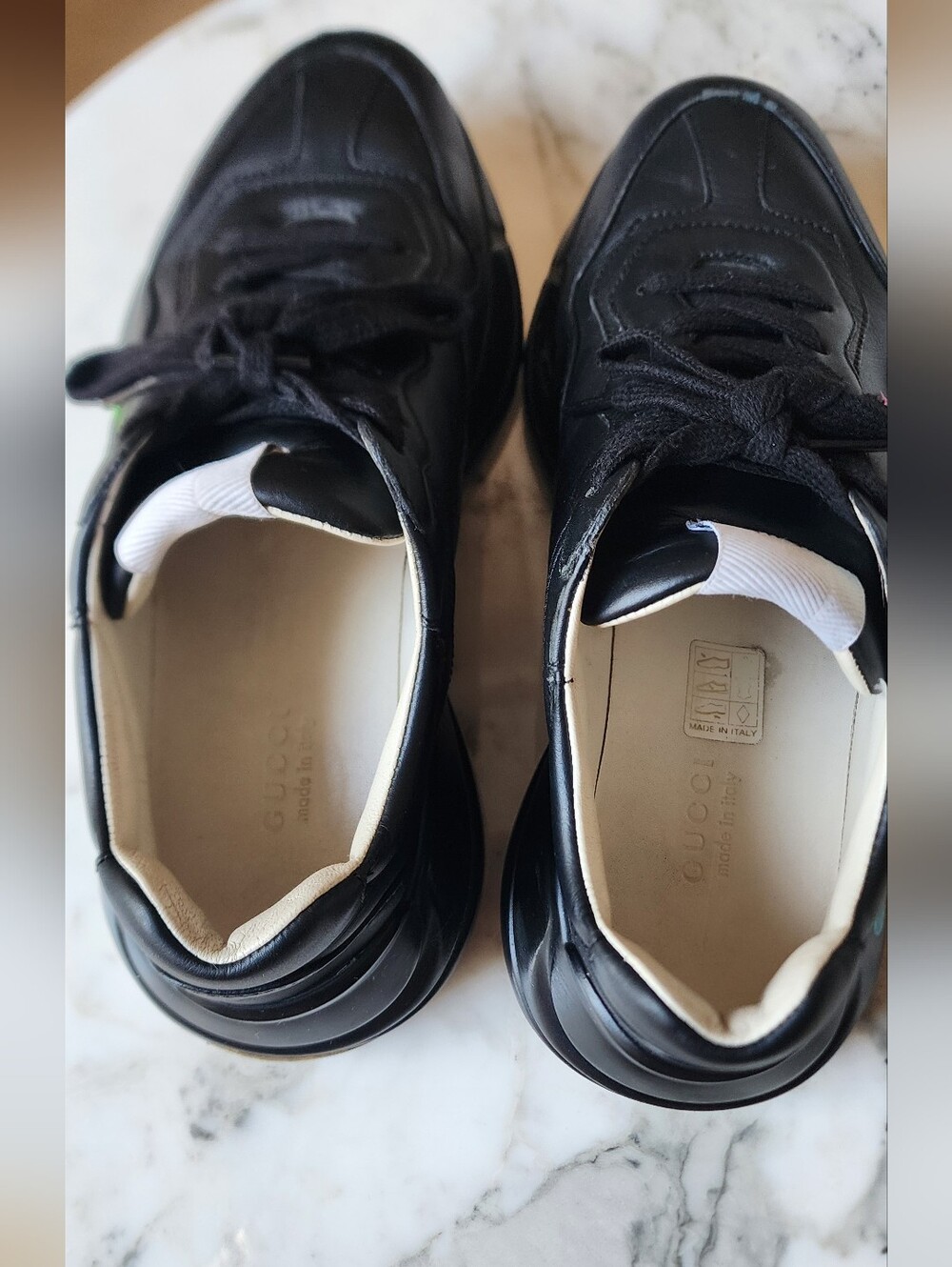 Gucci Rhyton Women's Black Leather Sneakers with Rainbow Logo Graphic Size 7.5 - Picture 9 of 13